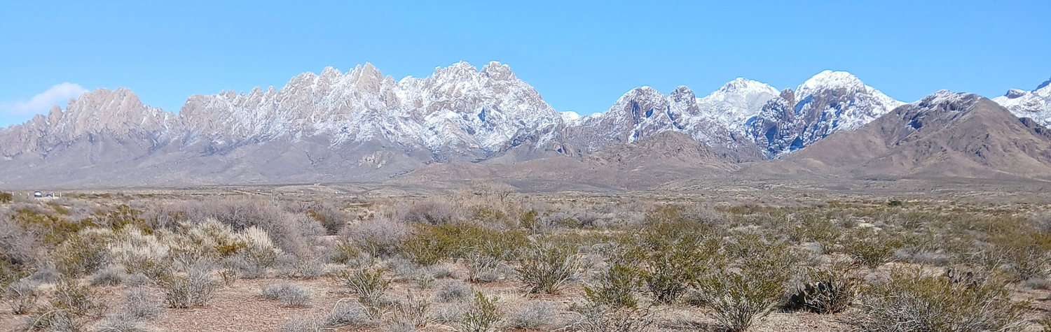 The Organ Mountains seen from the subdivision after a January snow